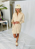 2 pocket Loo belted tan Shirtdress