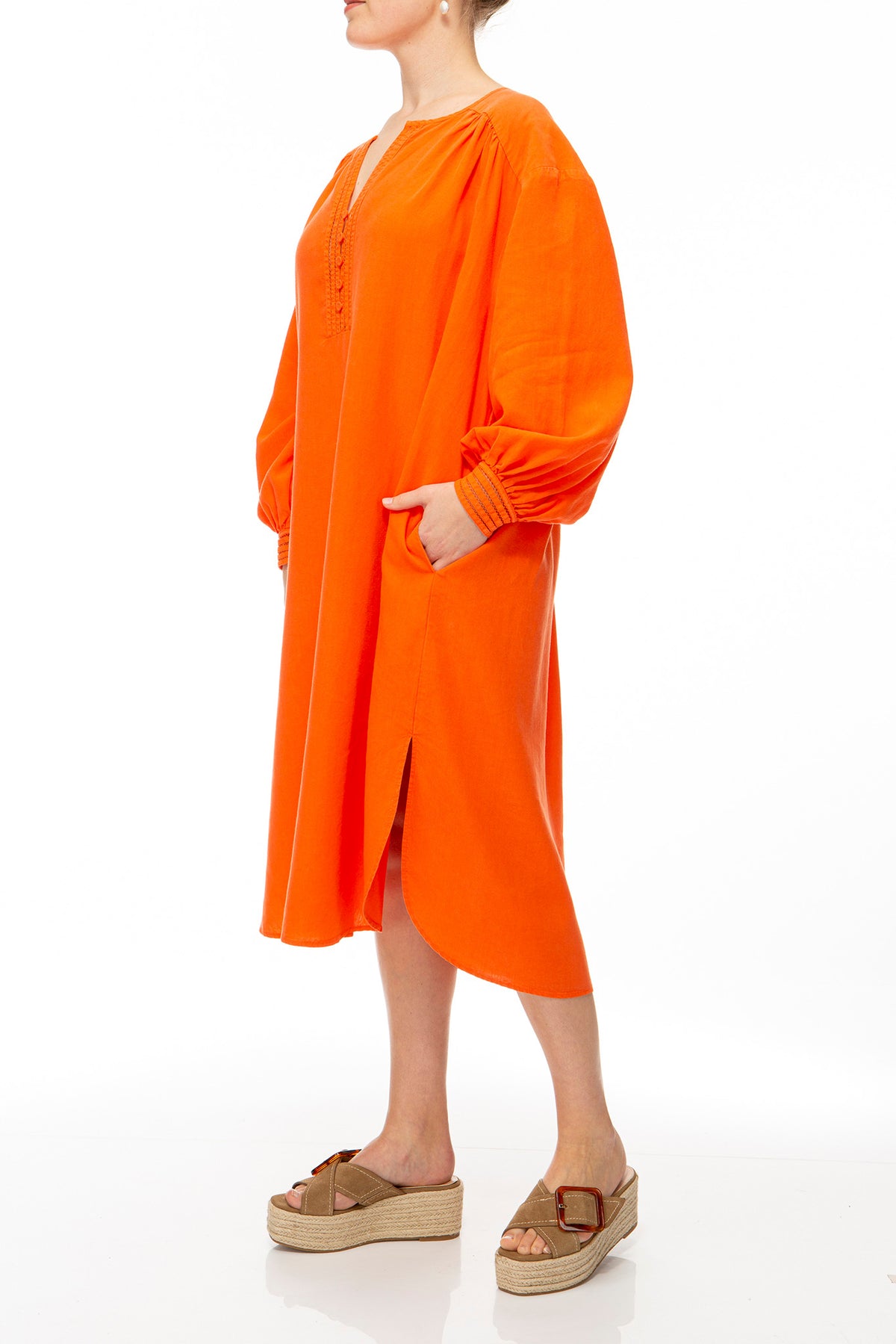Solid linen coral dress
